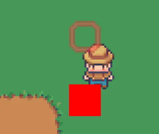 An in game screenshot showing the tile marker incorrectly highlighting the tile diagonally left of the player.